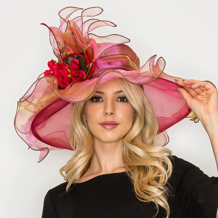 Samantha 2 in 1 Floral Wide Brim Organza Fascinator Hat