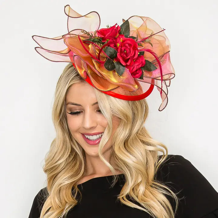 Samantha 2 in 1 Floral Wide Brim Organza Fascinator Hat