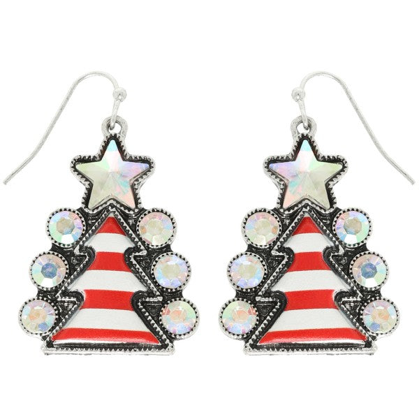 Emily Western Jeweled Christmas Tree Dangle Earrings | Iridescent