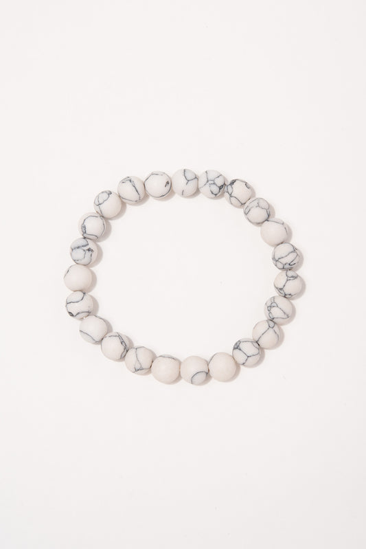 Frances 8MM Stone Beaded Bracelet | White