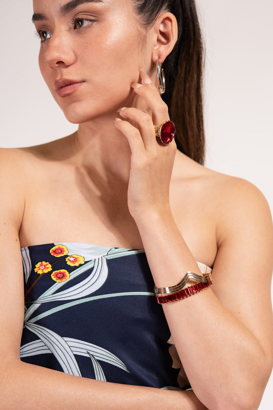 Cyra 3 Row V-Shape Metal Cuff Bracelet | Gold