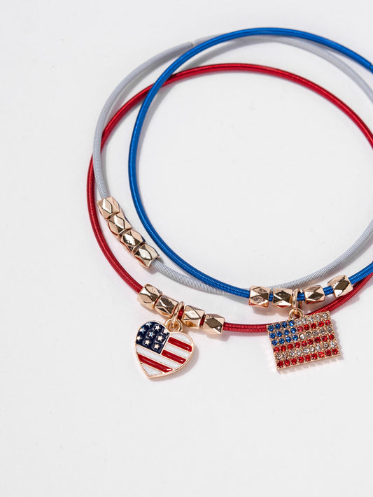 Madeline 4th of July 3pc Patriotic Charm Stretch Bracelet Set