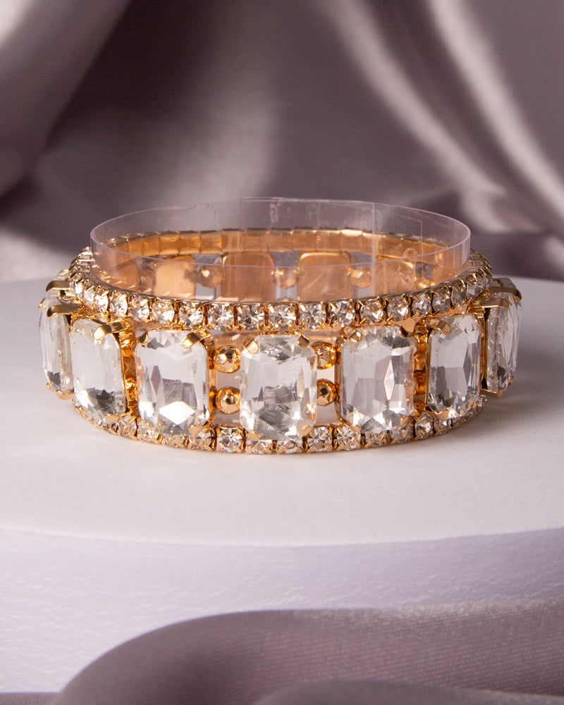 Lyanna Multi-Cut Prong-Set Crystal Bracelet Set | Gold Clear