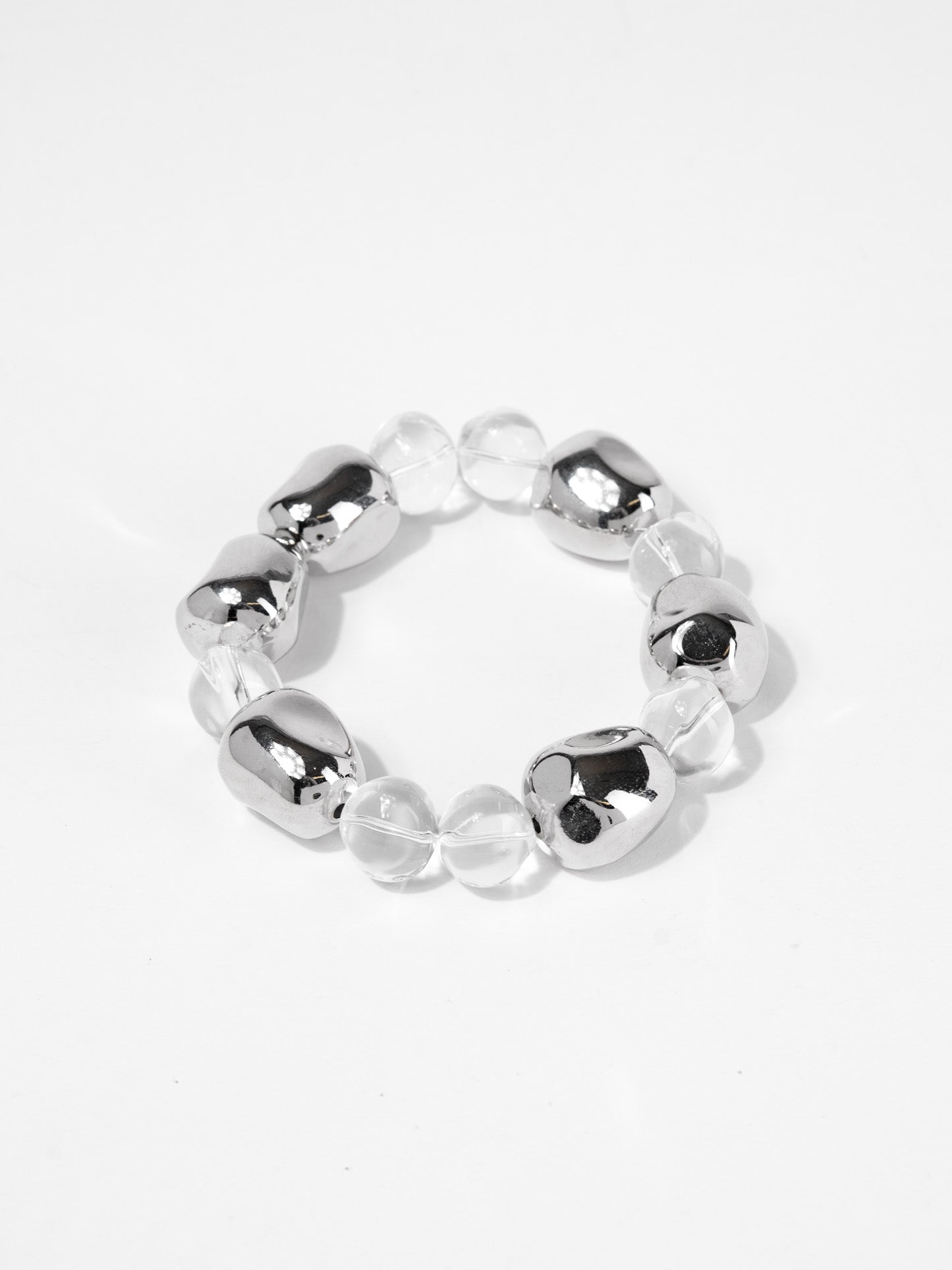 Rose Chunky Hammered Metal Bead Stretch Bracelet