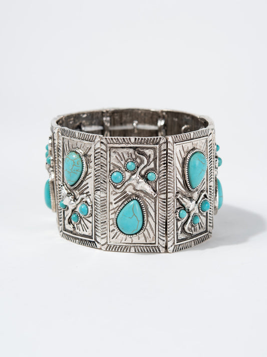 Annalise Western Steer Head Turquoise Stretch Bracelet