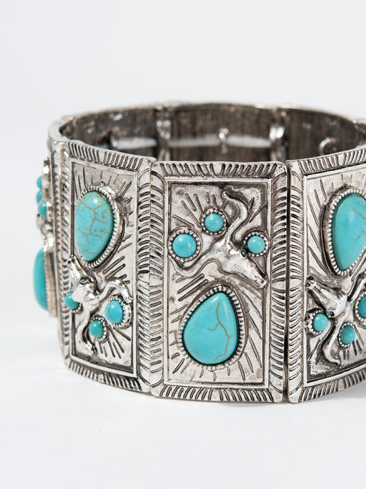 Annalise Western Steer Head Turquoise Stretch Bracelet