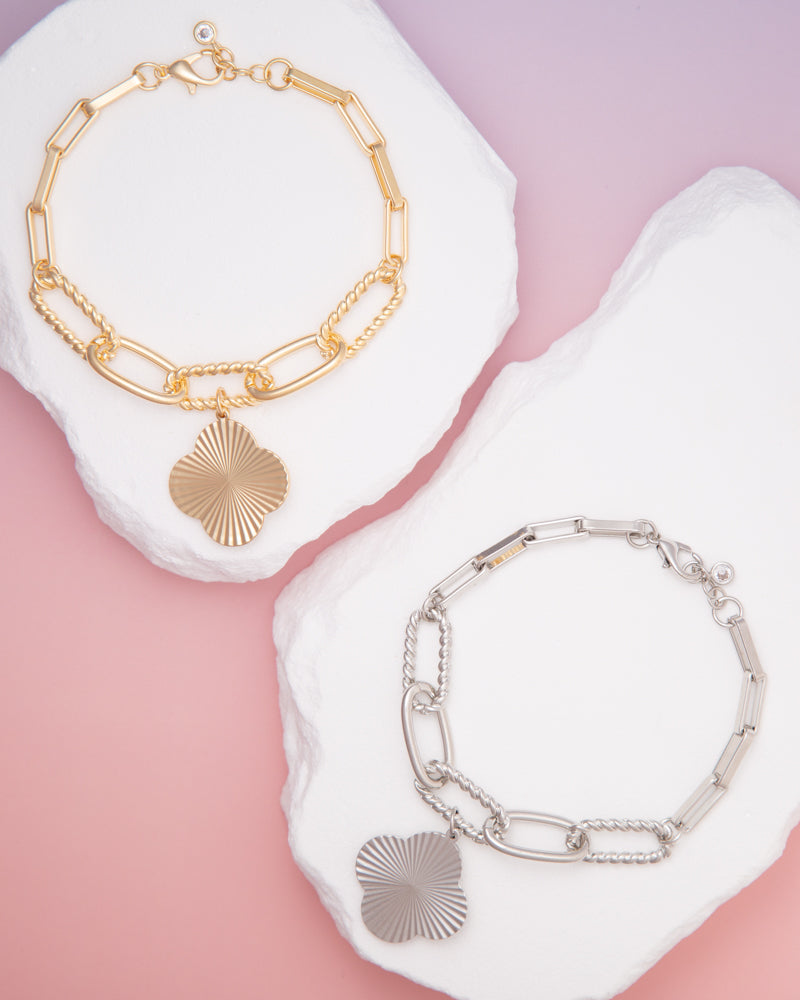 Lydia Gold Plated Textured Quatrefoil Bracelet