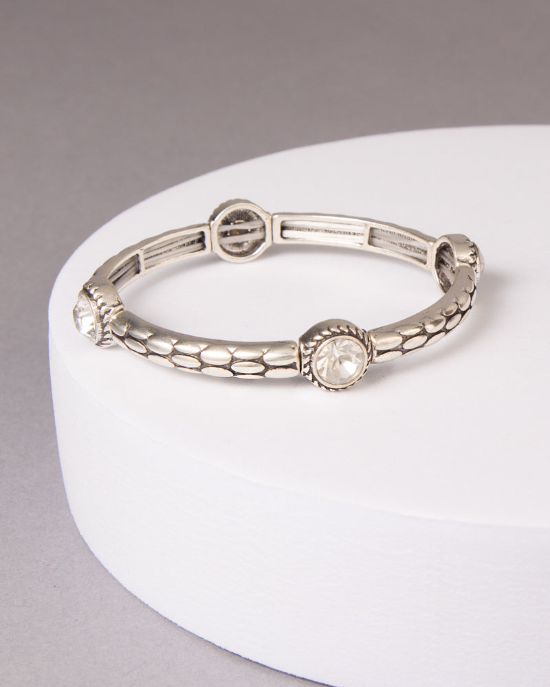 Michelle Western Bezel Crystal Reptile Scale Pattern Stretch Bracelet