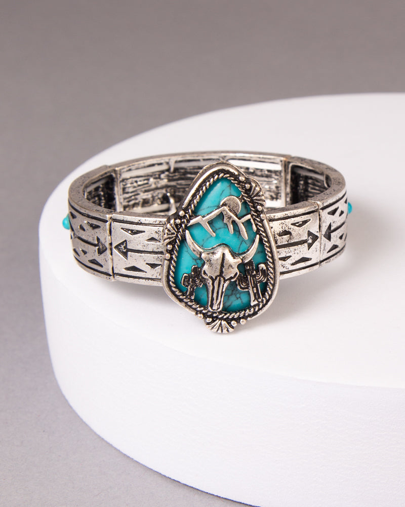 Lainey Magnesite or Turquoise Ox Skull Teardrop Stretch Bracelet