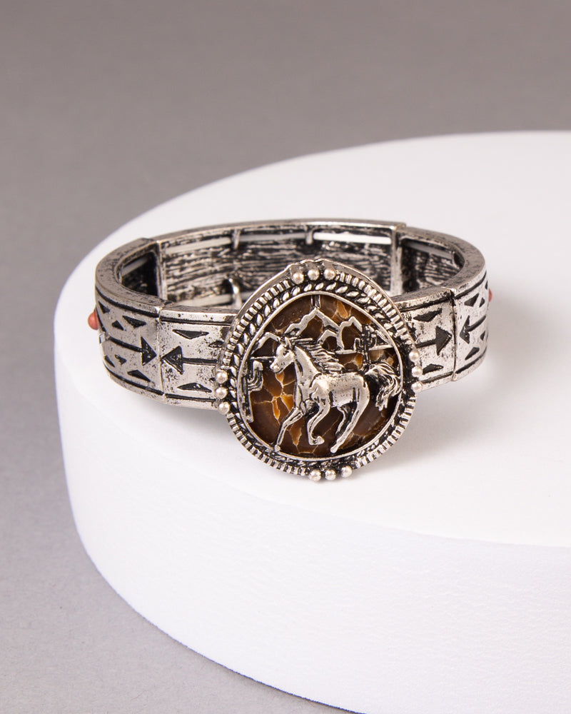 Willow Western Turquoise Running Horse Stretch Bracelet | Brown