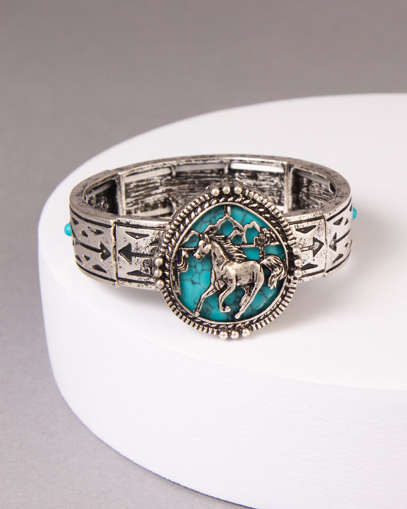 Willow Western Turquoise Running Horse Stretch Bracelet