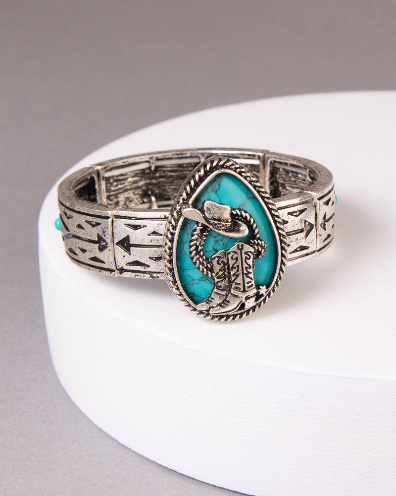 Alana Western Turquoise Hat & Boot Teardrop Stretch Bracelet