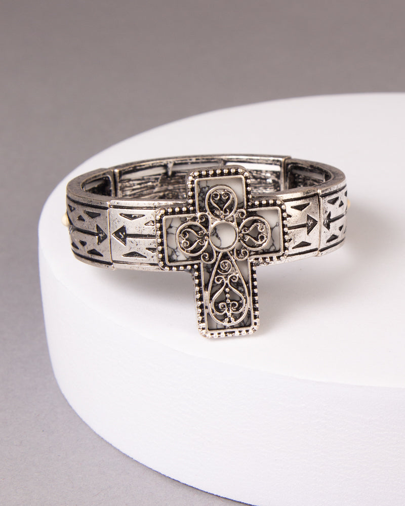Brielle Western Scrolled Filigree Cross Stretch Bracelet