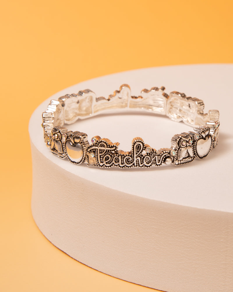 Liberty Crystal Embellished Inspirational "Teacher" Stretch Bracelet