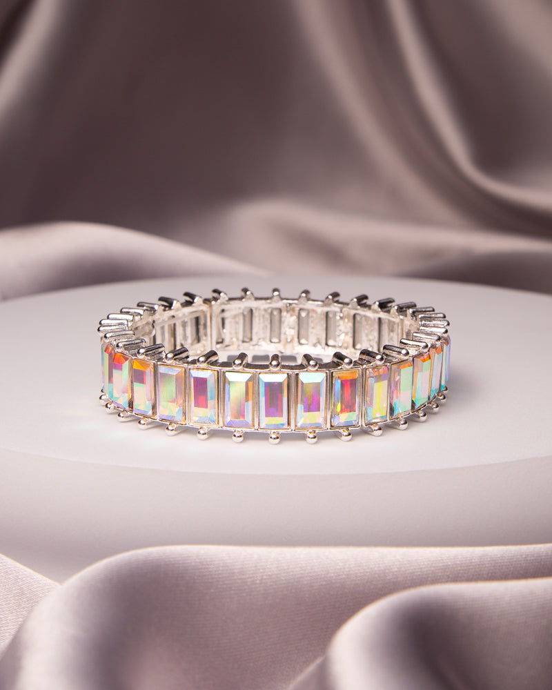 Paris Oversize Baguette Cut Crystal Stretch Bracelet | Iridescent