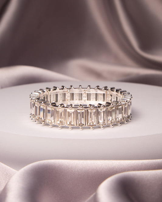 Paris Oversize Baguette Cut Crystal Stretch Bracelet | Silver