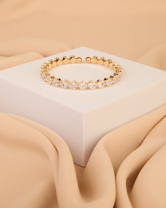 Camile Channel Set Princess Cut Cubic Zirconia Cuff Bracelet | Gold