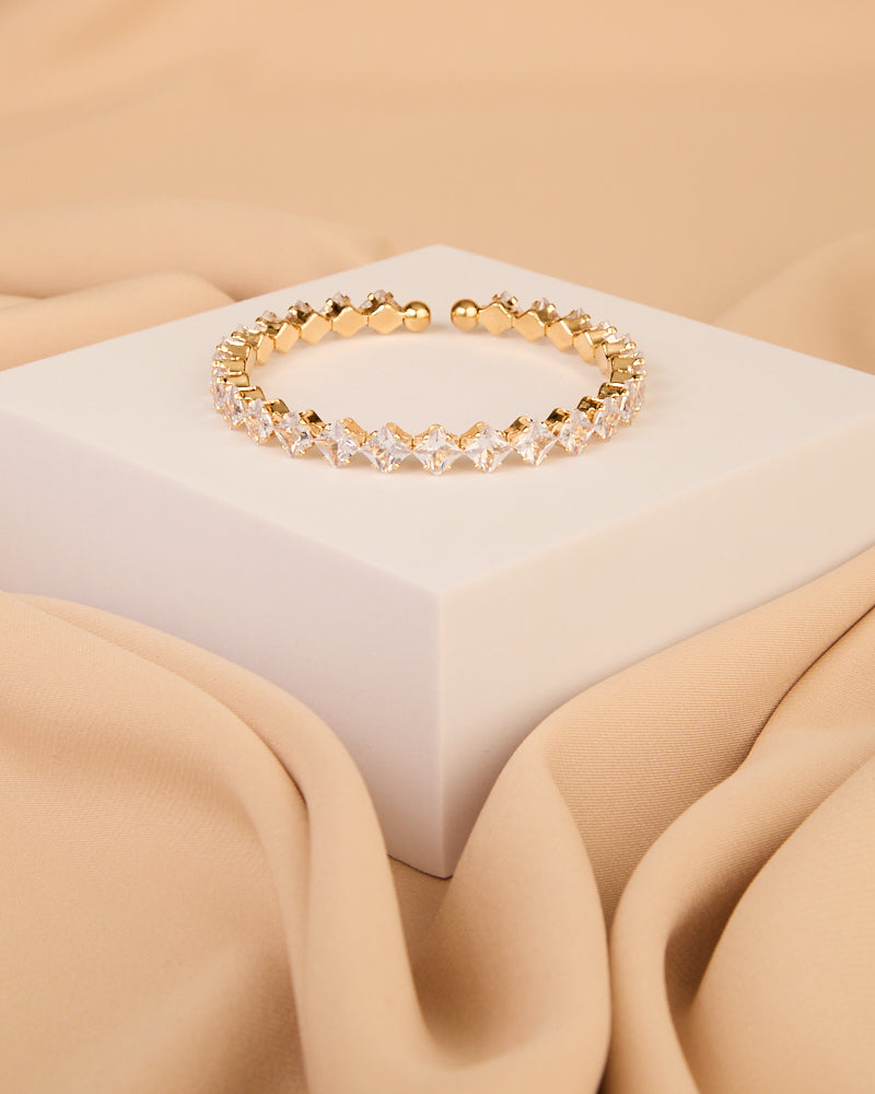 Camile Channel Set Princess Cut Cubic Zirconia Cuff Bracelet | Gold