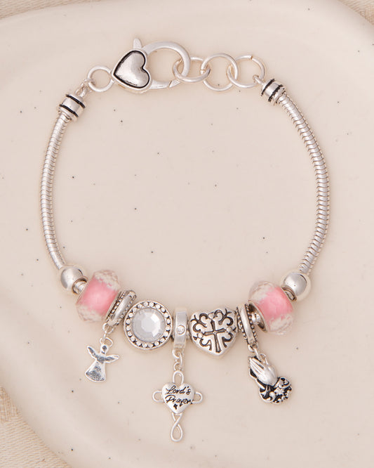 Carrie Crystal Embellished "Lord's Prayer" Charm Bead Bracelet