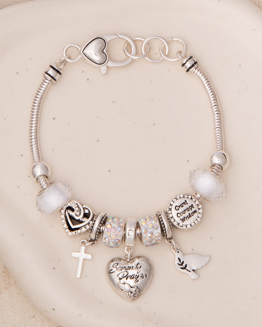 Genevieve Rhinestone Embellished "Serenity" Charm Bead Bracelet