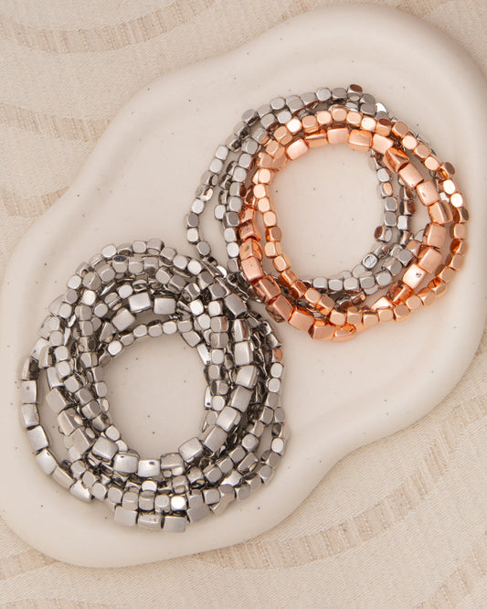 Quincy Metallic Cube Nugget Bead Bracelet Stack