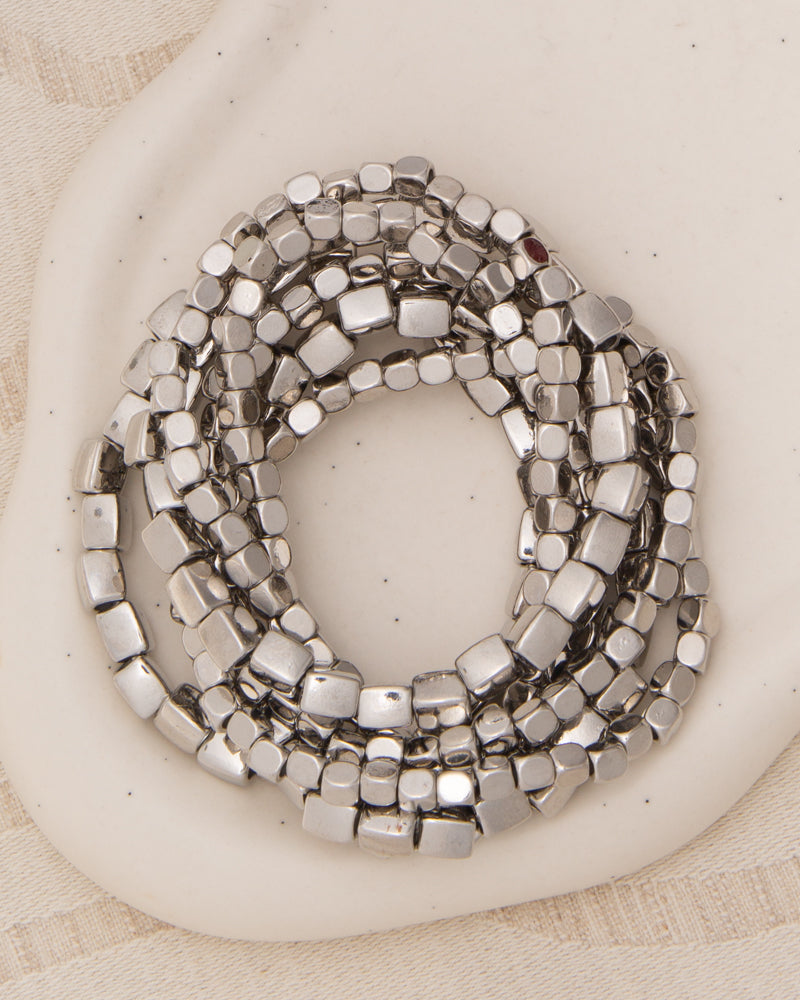 Quincy Metallic Cube Nugget Bead Bracelet Stack