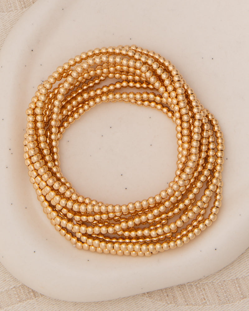 Clare Metallic Crimp Bead Stretch Bracelet Stack