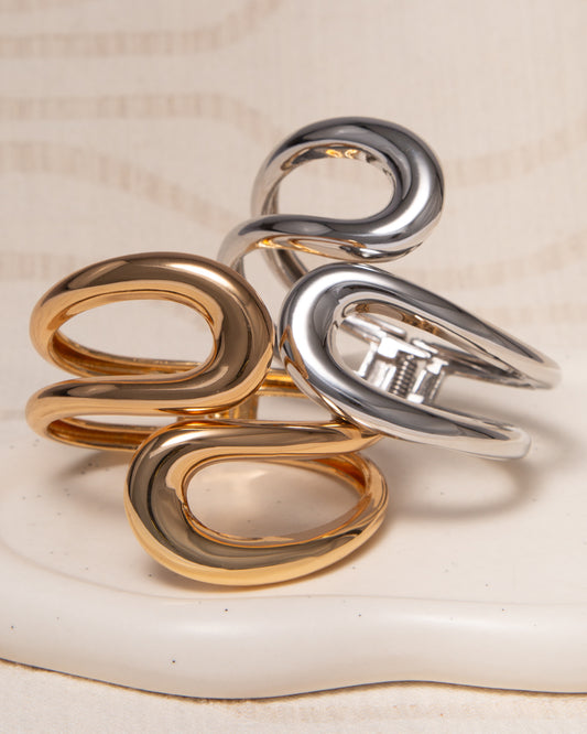 Elsa Polished Asymmetrical Open Inlay Bypass Hinged Bracelet