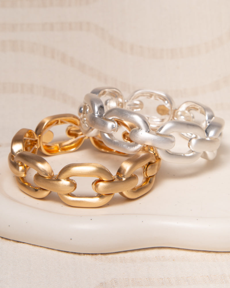 Elisabeth Brushed Finish Anchor Link Chain Stretch Bracelet