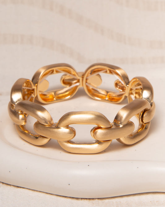 Elisabeth Brushed Finish Anchor Link Chain Stretch Bracelet | Gold