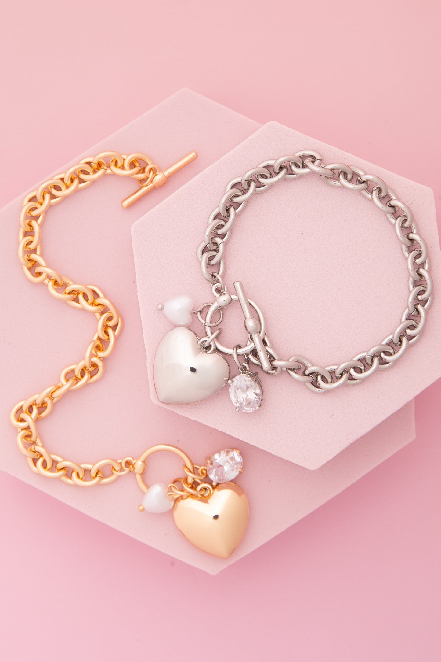 Harper Heart Charm Chain Bracelet with Pearl and Crystal Accents
