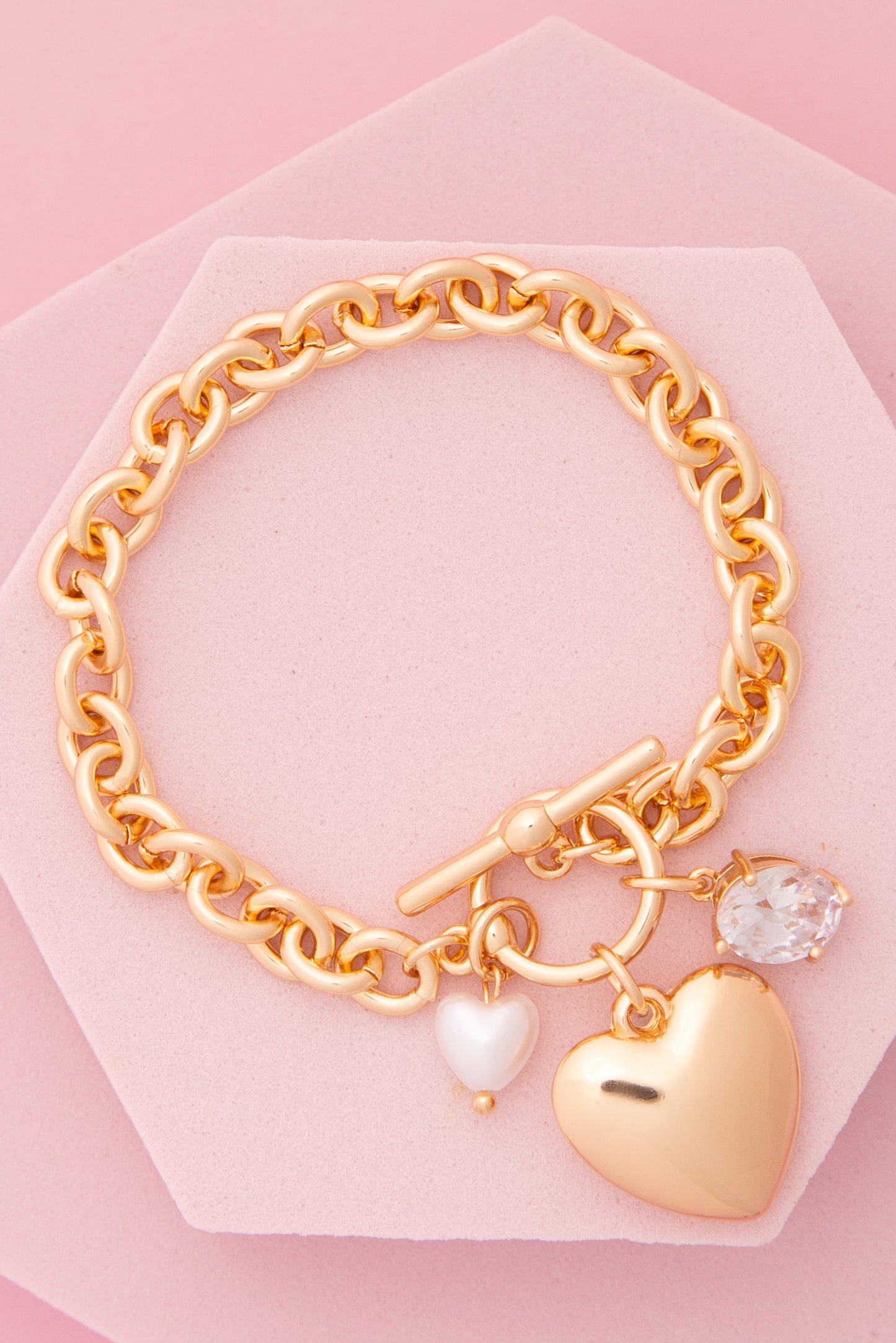 Harper Heart Charm Chain Bracelet with Pearl and Crystal Accents