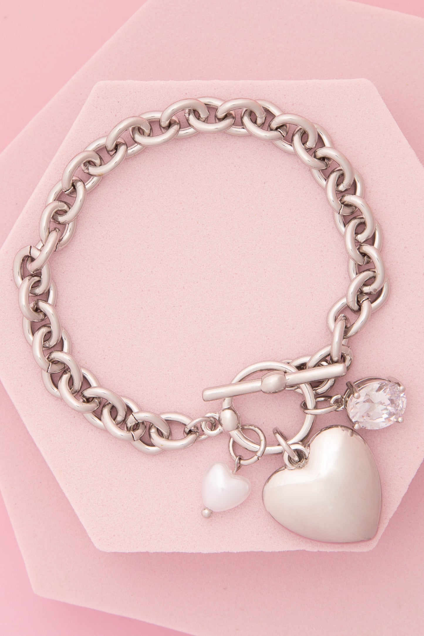 Harper Heart Charm Chain Bracelet with Pearl and Crystal Accents