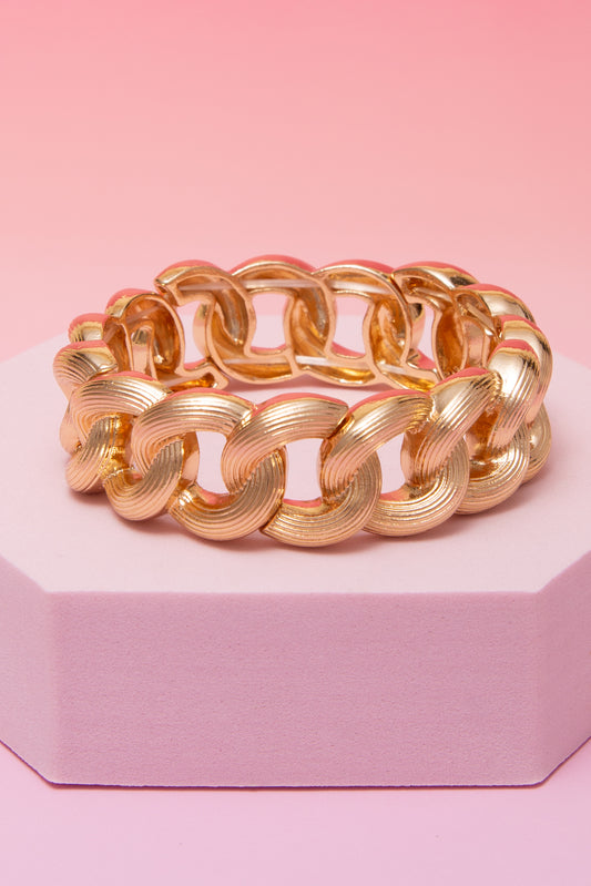 Esther Oval Curb Linked Chain Stretch Bracelet | Gold