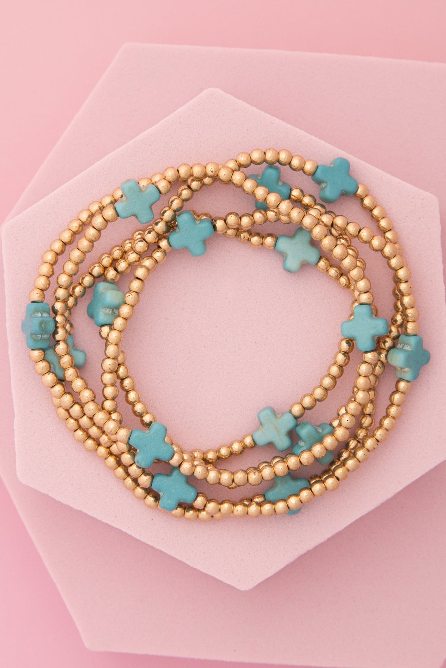 Lucy 3pc Multi-Layered Cross Charm Ball Chain Bracelet Set