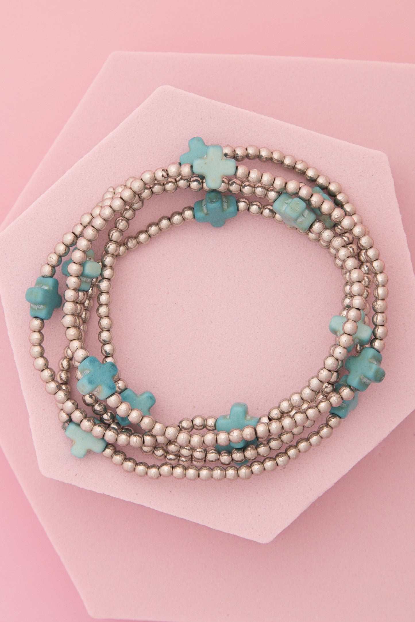 Lucy 3pc Multi-Layered Cross Charm Ball Chain Bracelet Set