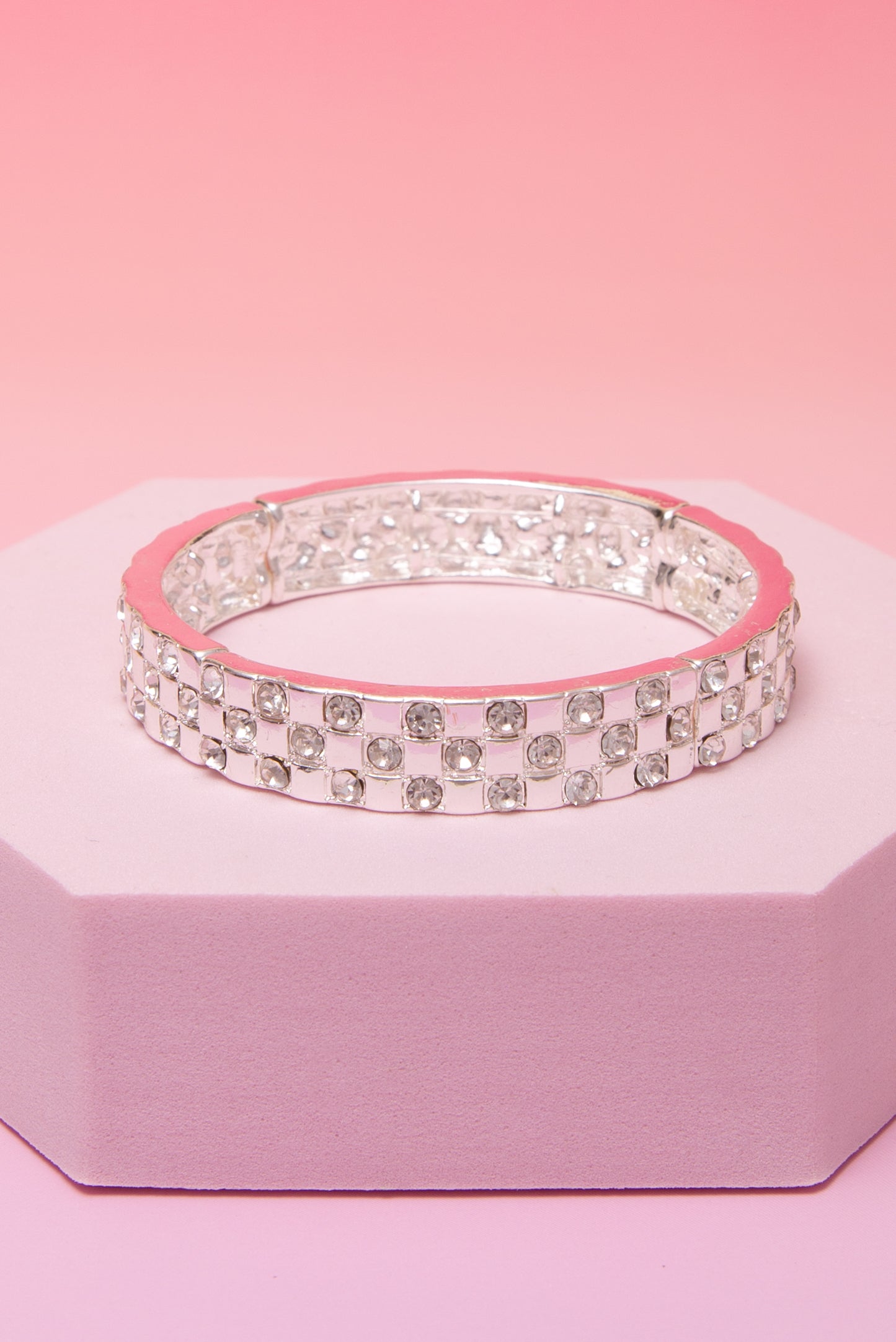 Alexandra Embellished Pavé Checker Pattern Stretch Bracelet