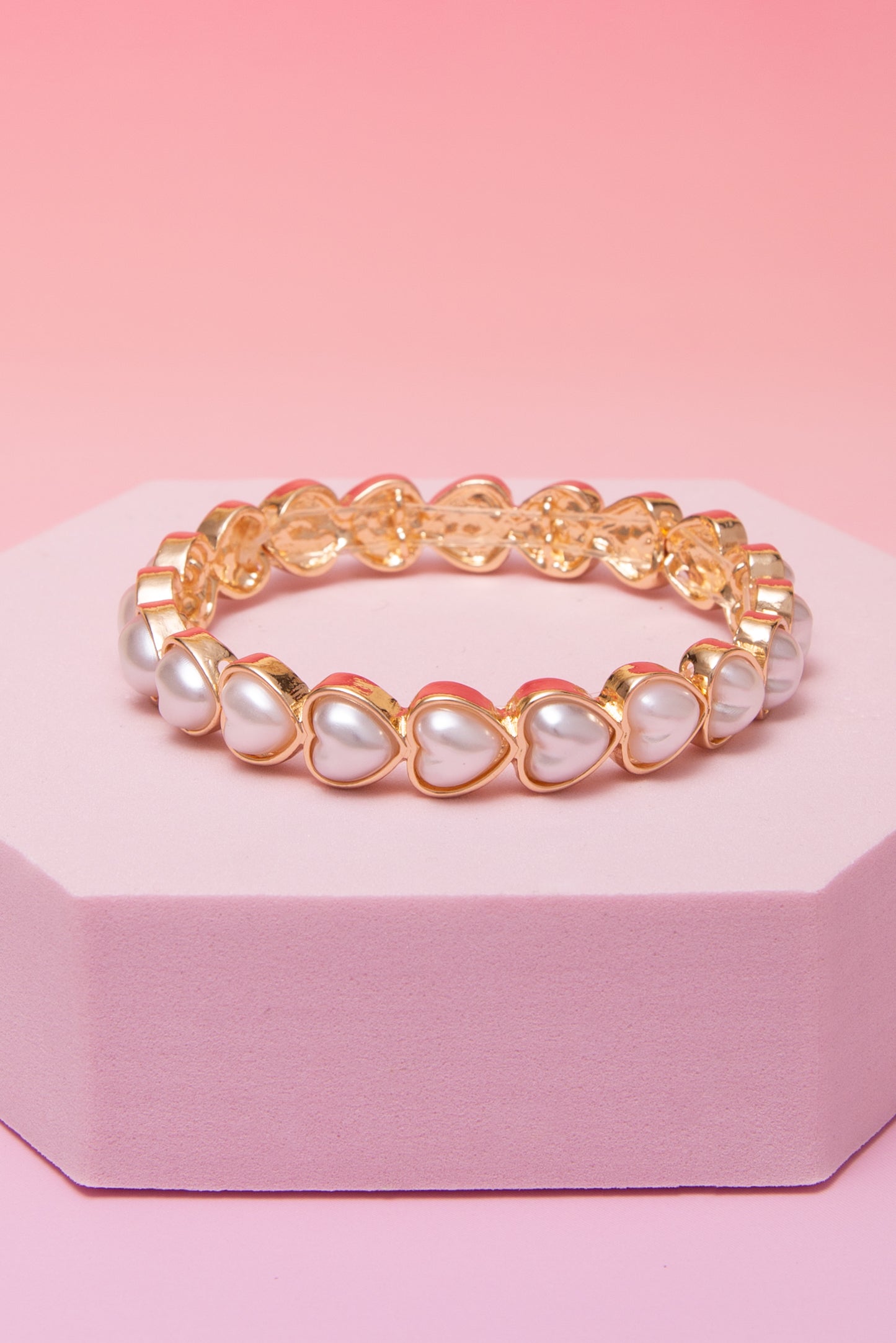 Allison Heart Shape Pearlescent Enamel Bezel Stretch Bracelet
