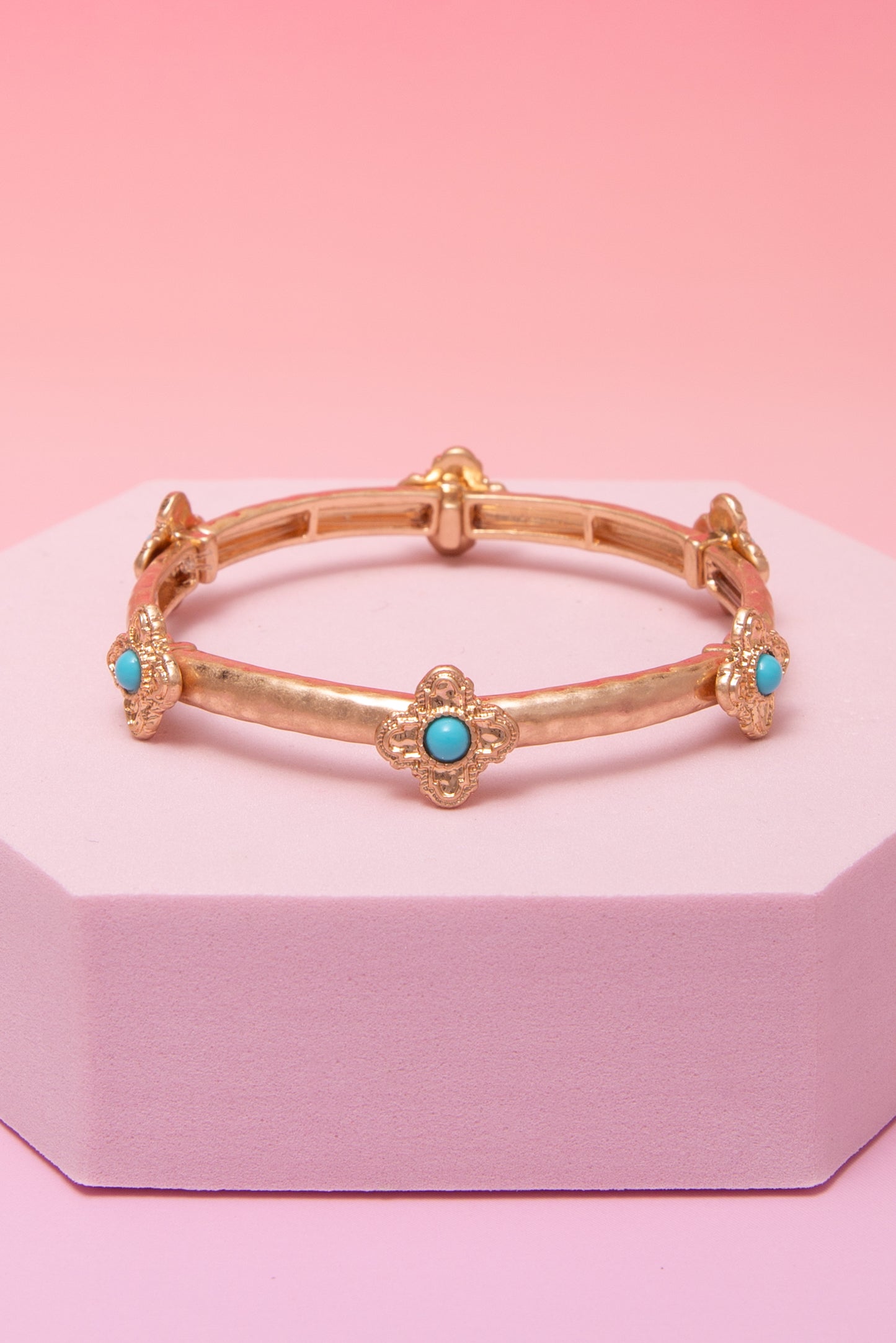 Olivia Pearl Ornate Cross Hammered Finish Stretch Bangle Bracelet
