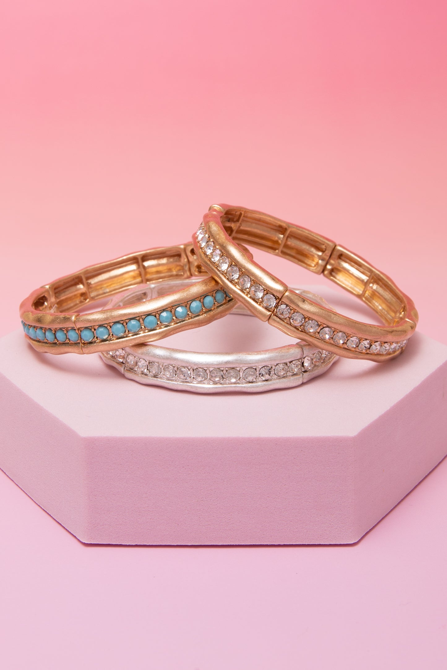 Anna Hammered Finish Crystal / Turquoise Channel Bracelet