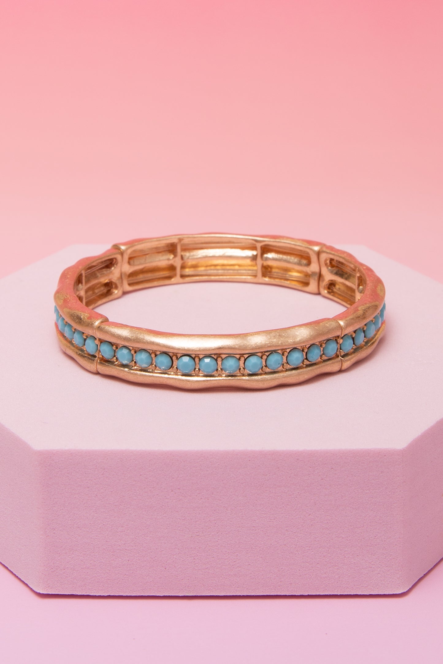 Anna Hammered Finish Crystal / Turquoise Channel Bracelet