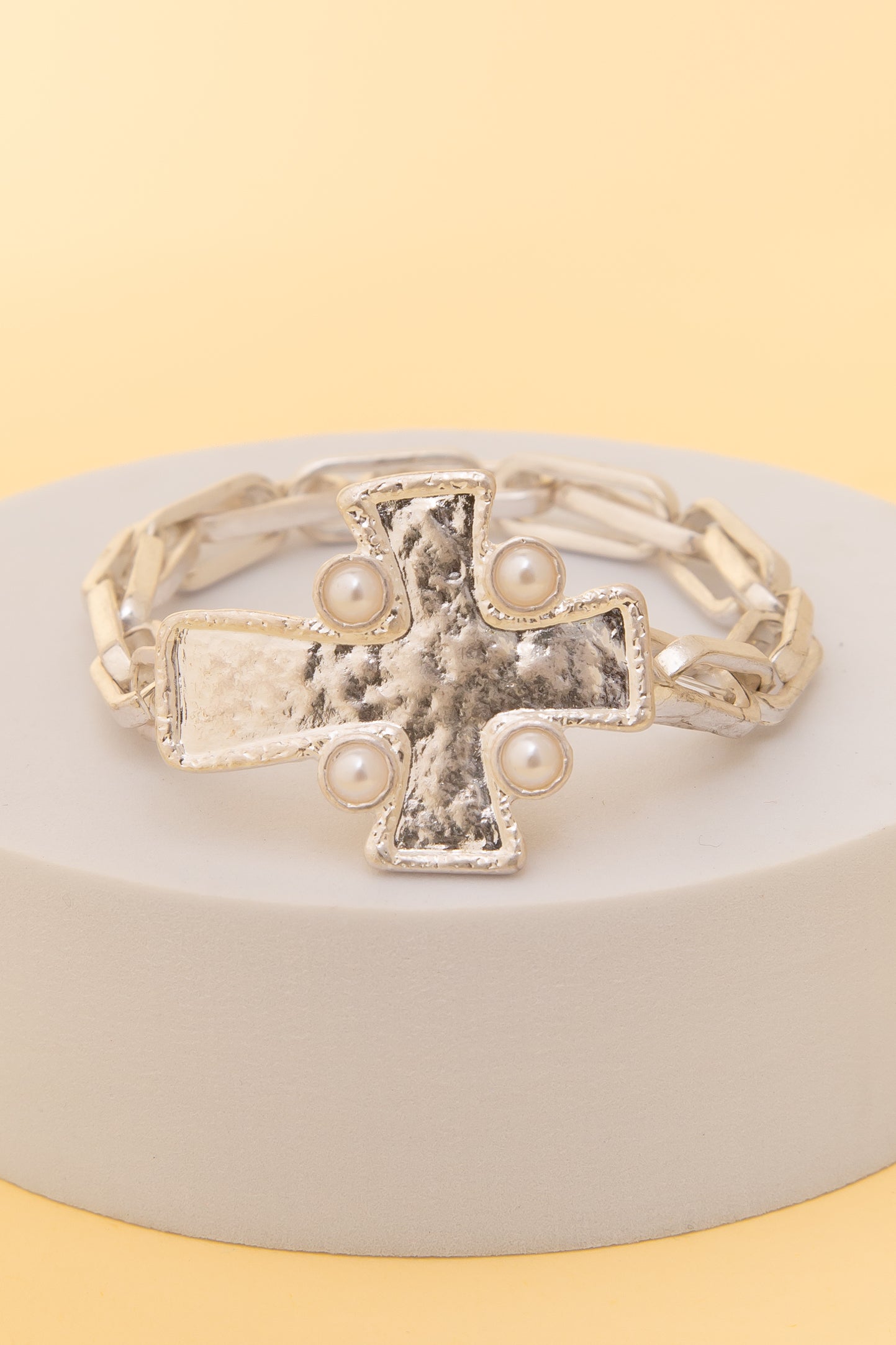 Chloe Pearl Embellished Cross Charm Chain Bracelet