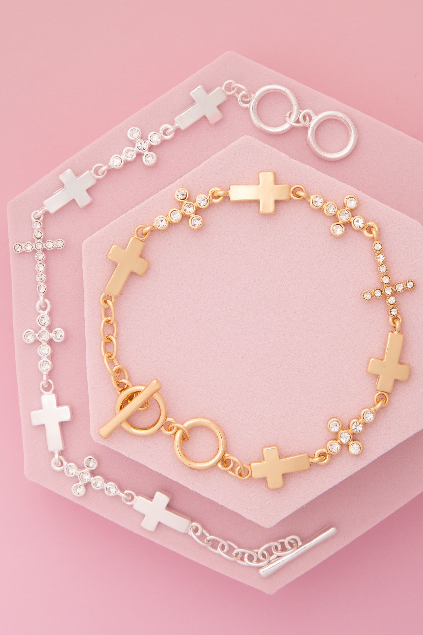 Mila Brushed Finish Crystal Embellished Interplay Cross Bracelet