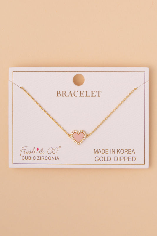 Alice Cubic Zirconia Pavé Enamel Heart Chain Bracelet | Pink