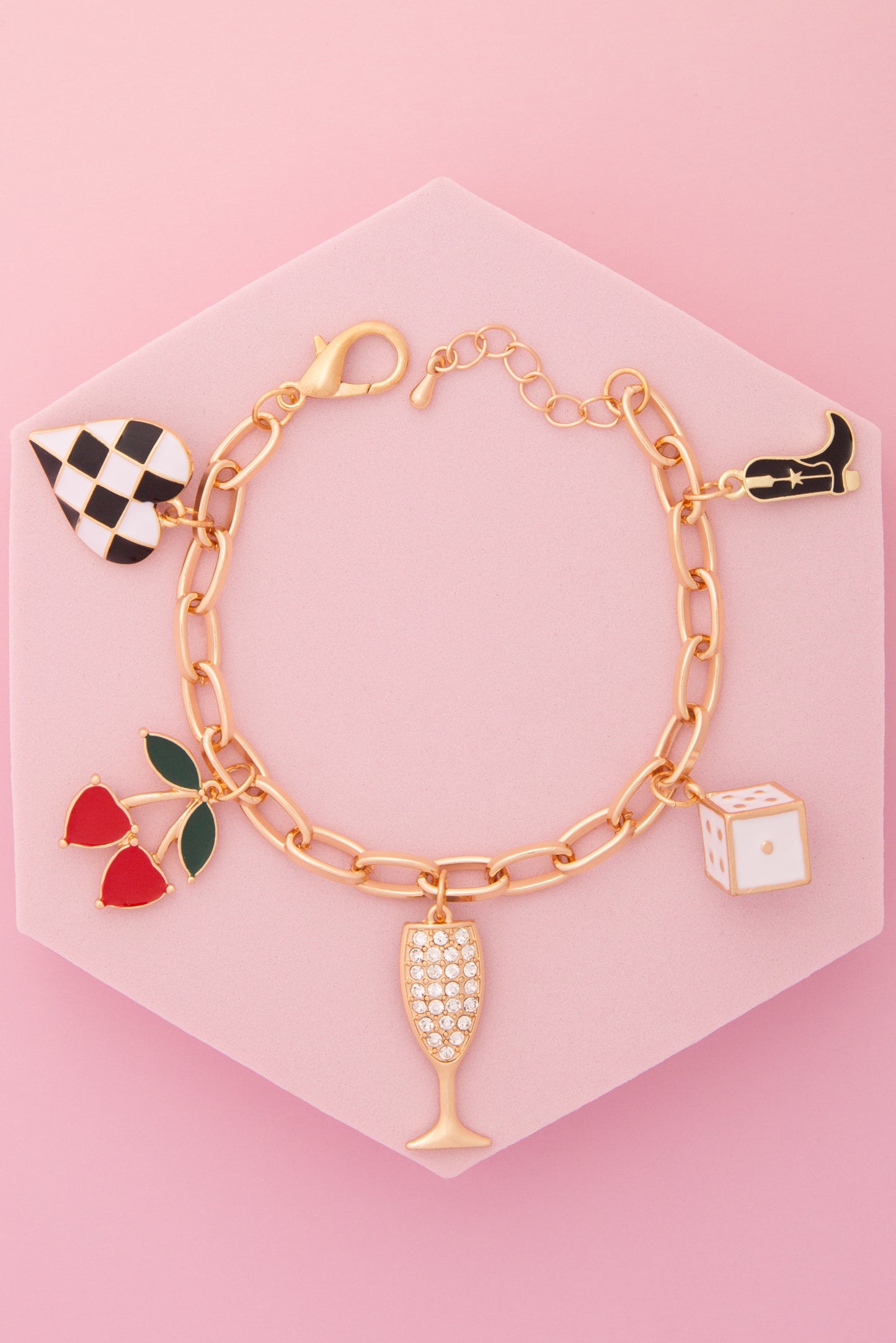 Natalie High Roller Theme Charm Bracelet with Enamel Trinkets