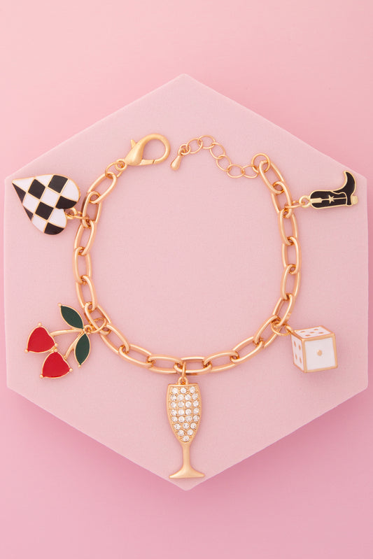 Natalie High Roller Theme Charm Bracelet with Enamel Trinkets