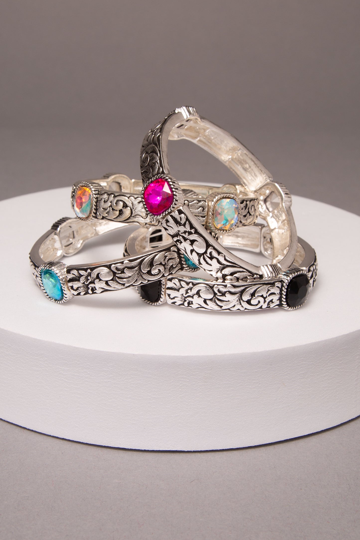 Raina Western Filigree Pattern Stretch Bracelet with Crystal