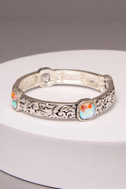 Raina Western Filigree Pattern Stretch Bracelet with Crystal | Iridescent