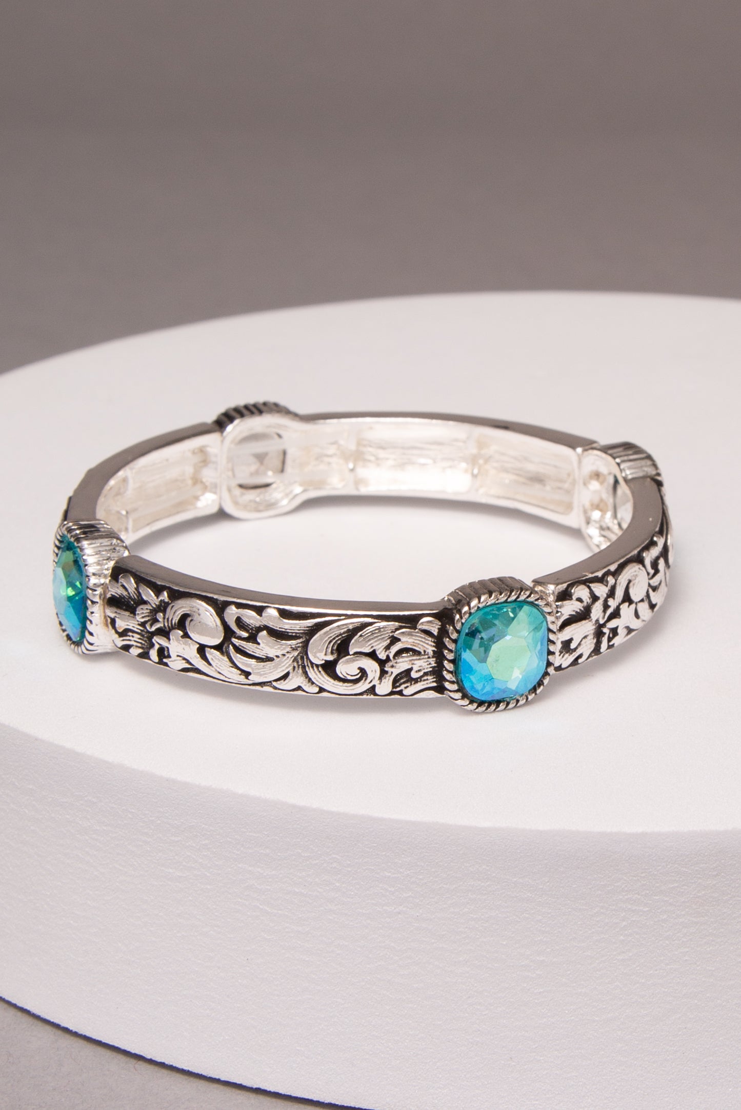 Raina Western Filigree Pattern Stretch Bracelet with Crystal
