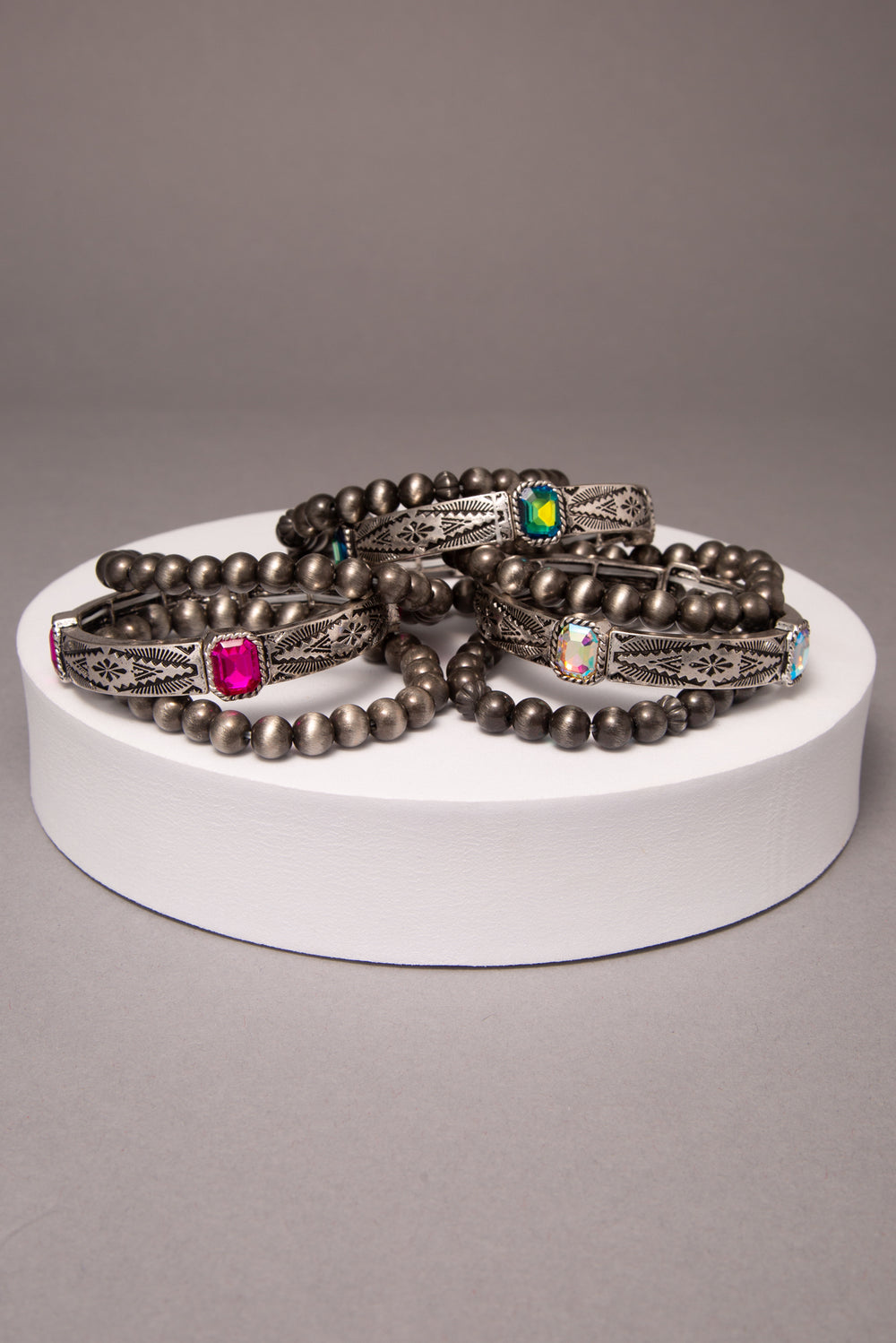Avani Western Crystal Embellished 3 Piece Etched Bracelet Set